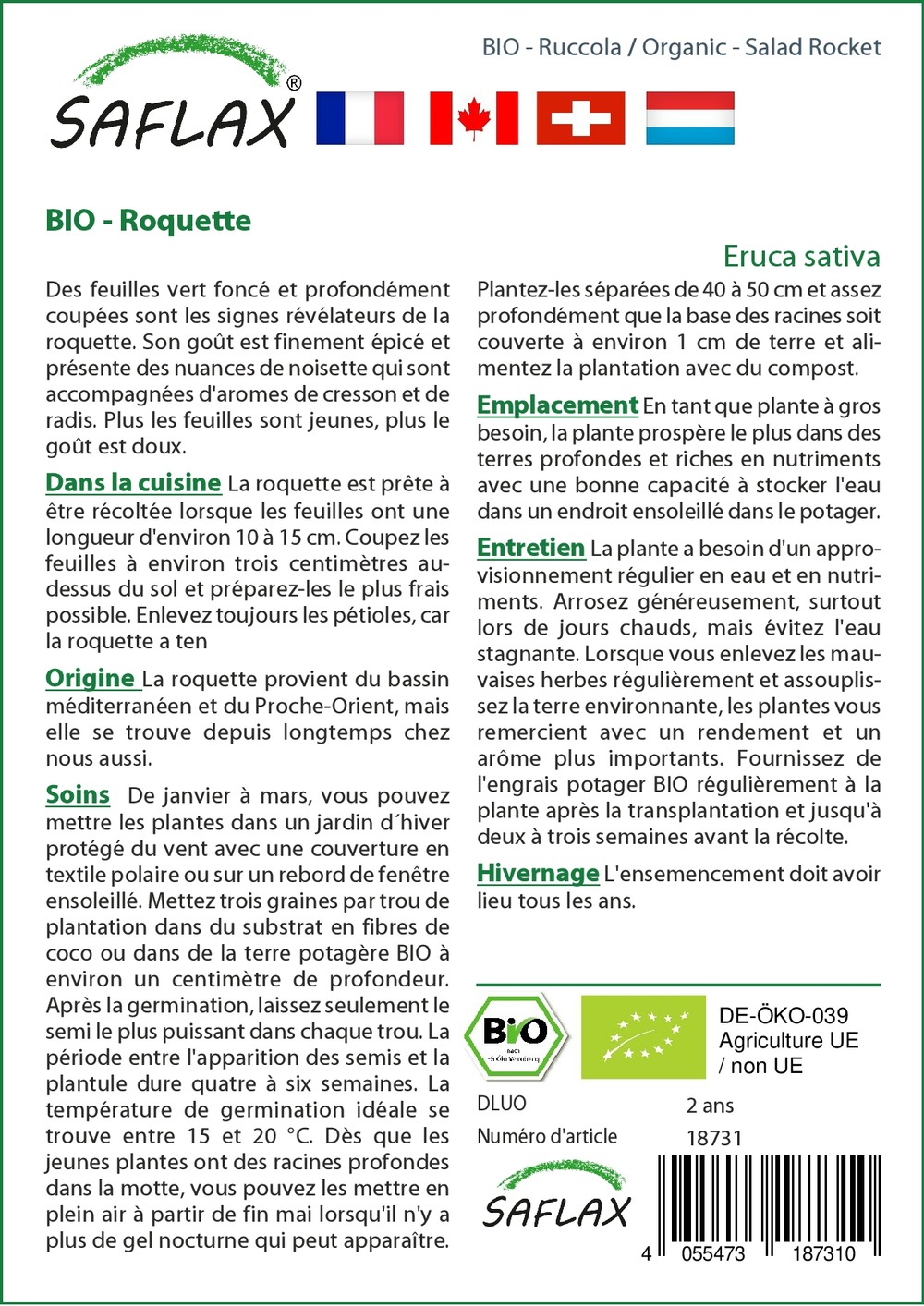 Bio - roquette - 3000 graines - eruca sativa