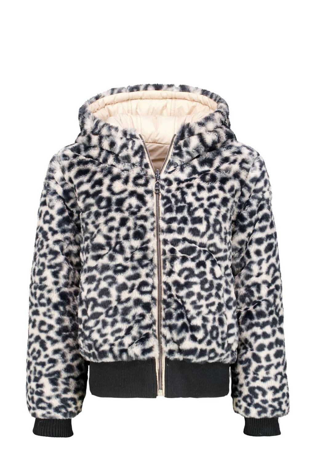 Garcia imitatiebont winterjas met panterprint beige/zwart