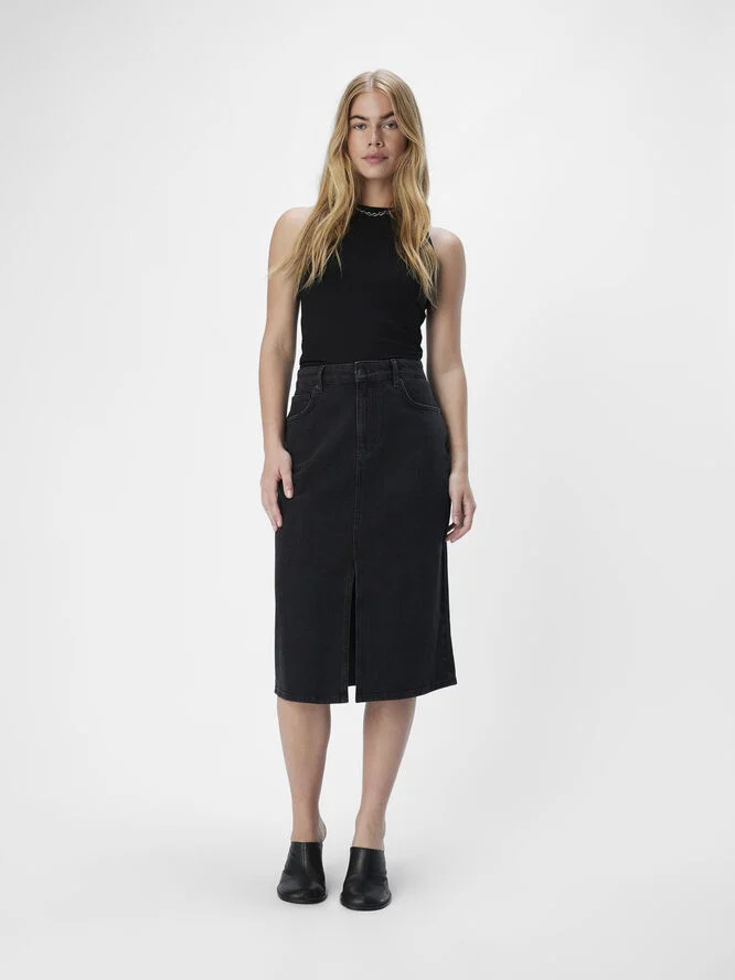 Object OBJELLEN MW MIDI DENIM SKIRT NOOS Black denim