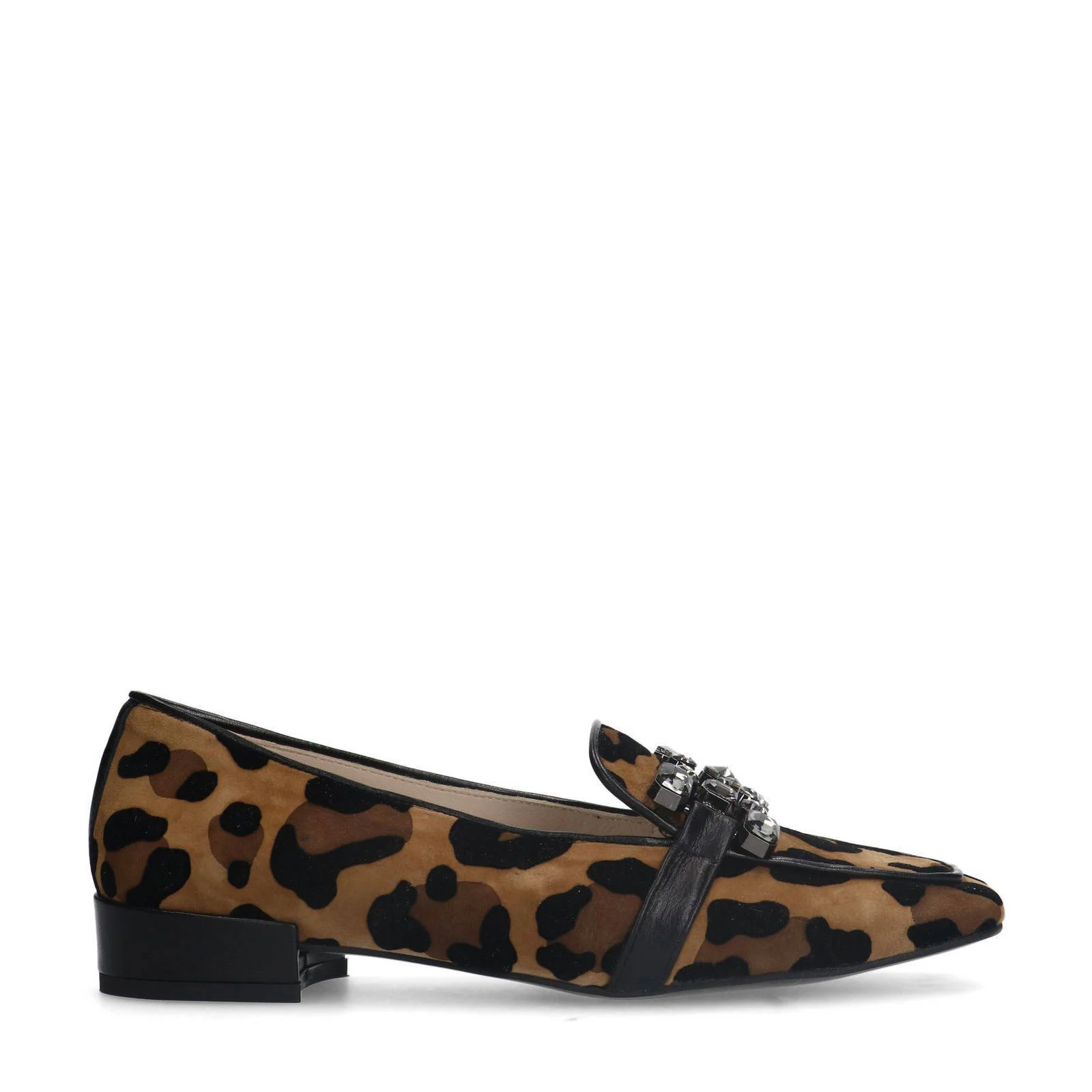 Manfield suède loafers met panterprint beige