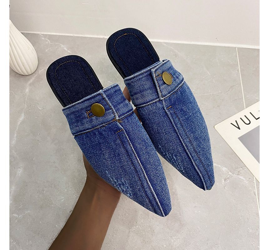 Asterisk - Puntige gewassen denim muiltjes
