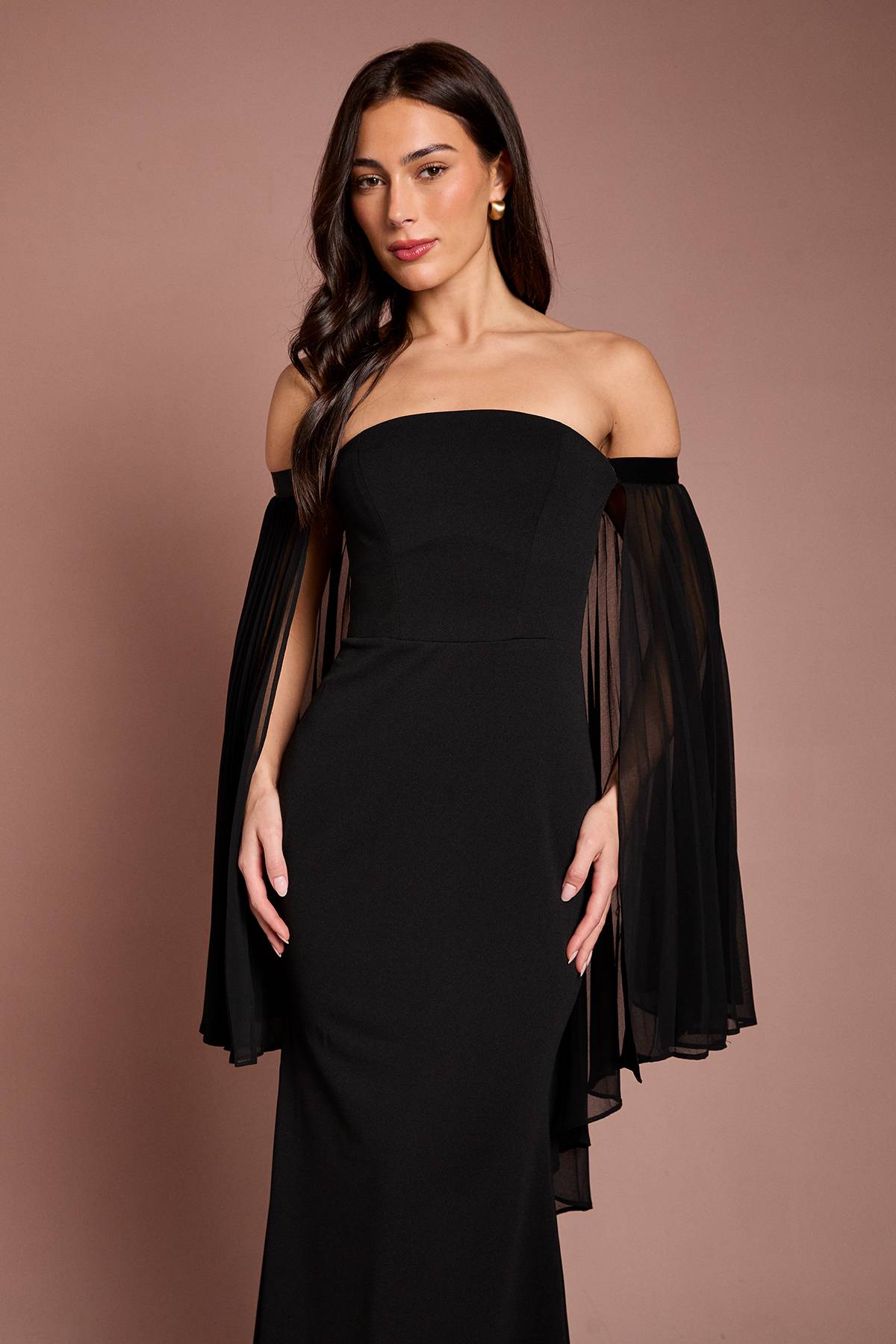 Coast Robe Longue Bustier Avec Cape En Mousseline Plissée