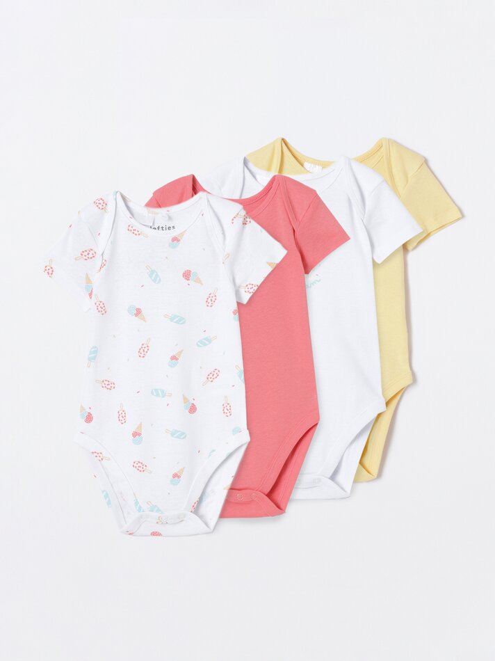 Conjunto de 4 bodies de manga curta combinando - Amarelo Limão