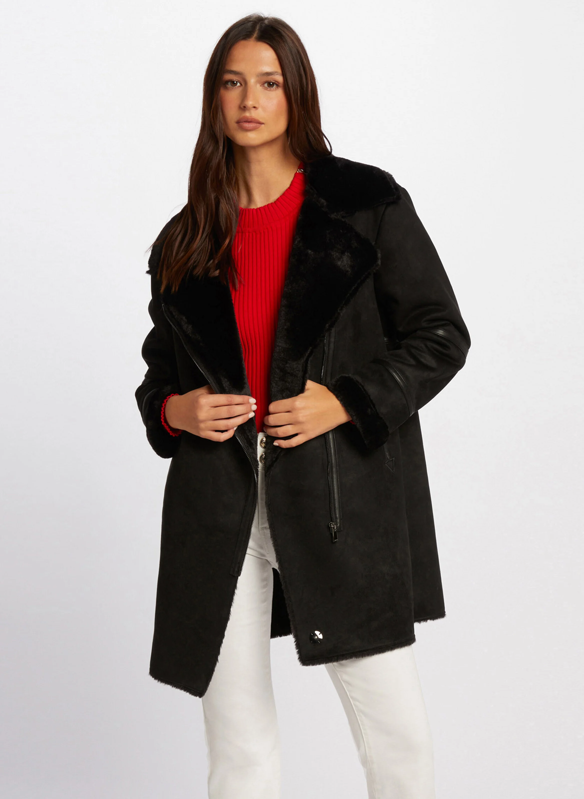 GLANA - Manteau oversize effet cuir velours | Noir