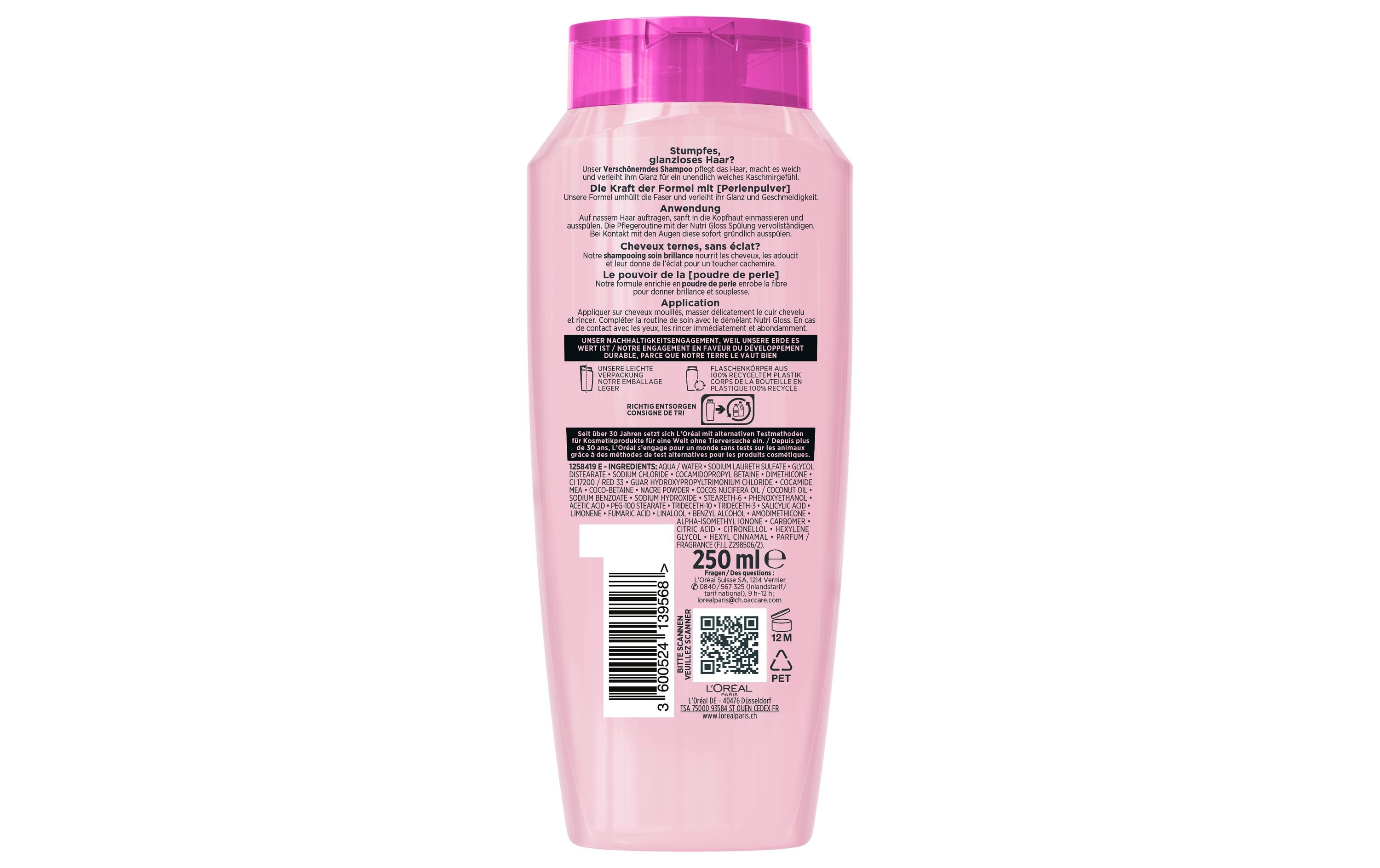 Shampoo Nutri-Gloss Glanz 250 mlHaarshampoo mit seidig-cremiger Textur ist ideal, um glanzloses Haar zu verwandeln
