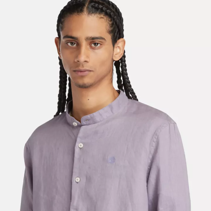 Chemise en lin Mill Brook à col Mao pour homme en violet