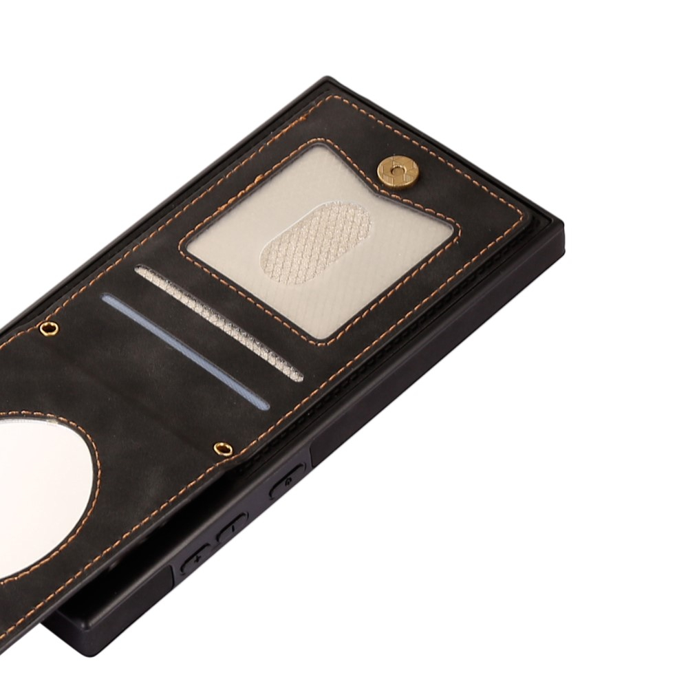Samsung Galaxy S23 Ultra 5G Necklace Leder Hülle im Litchi Look mit Spiegel (RFID Schutz) - Schwarz