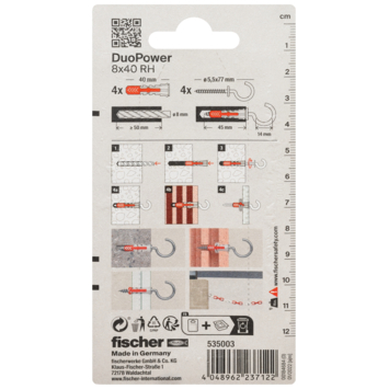 Fischer Universeelplug DuoPower 8x40mm met ronde haak 2 stuks