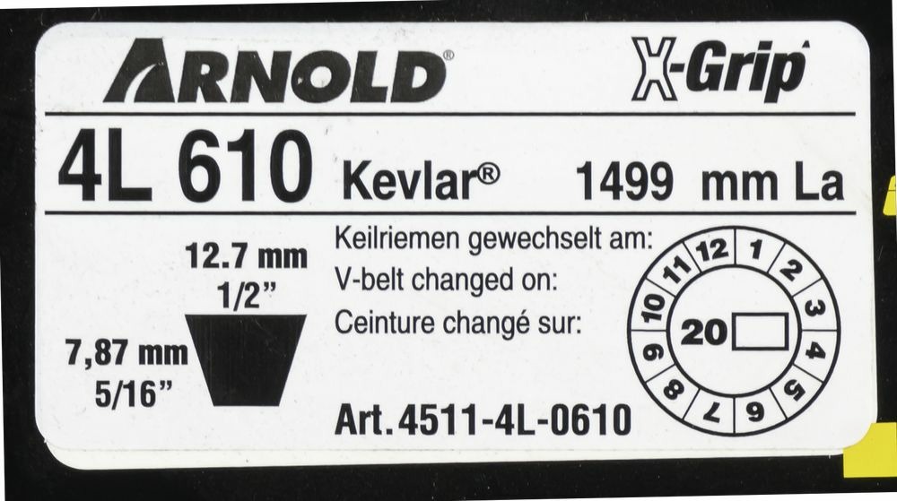 Courroie trapézoïdale x-grip v de type 4l610