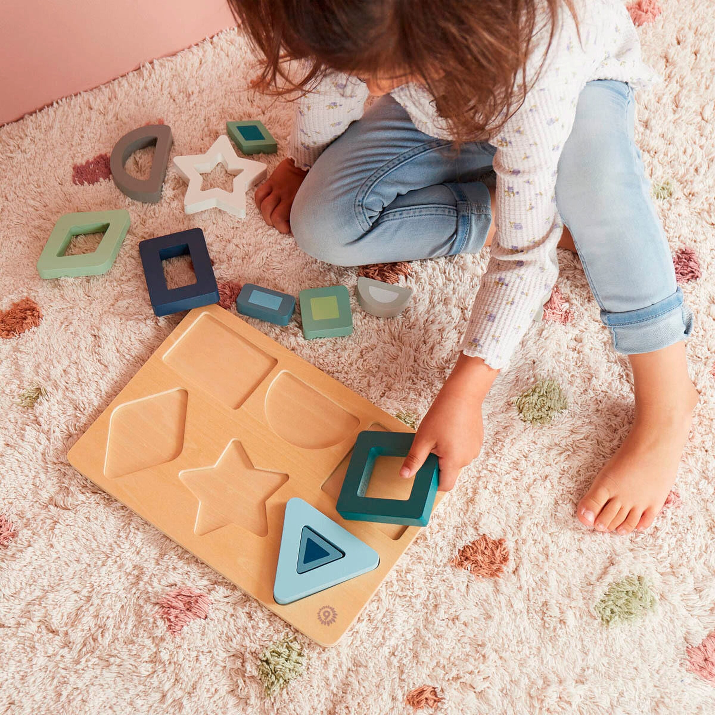 Bieco Geometrisches Puzzle aus Holz - ab 12 Monate Blau