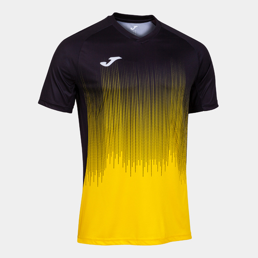Camiseta Joma Tiger IV de manga curta, amarela e preta.