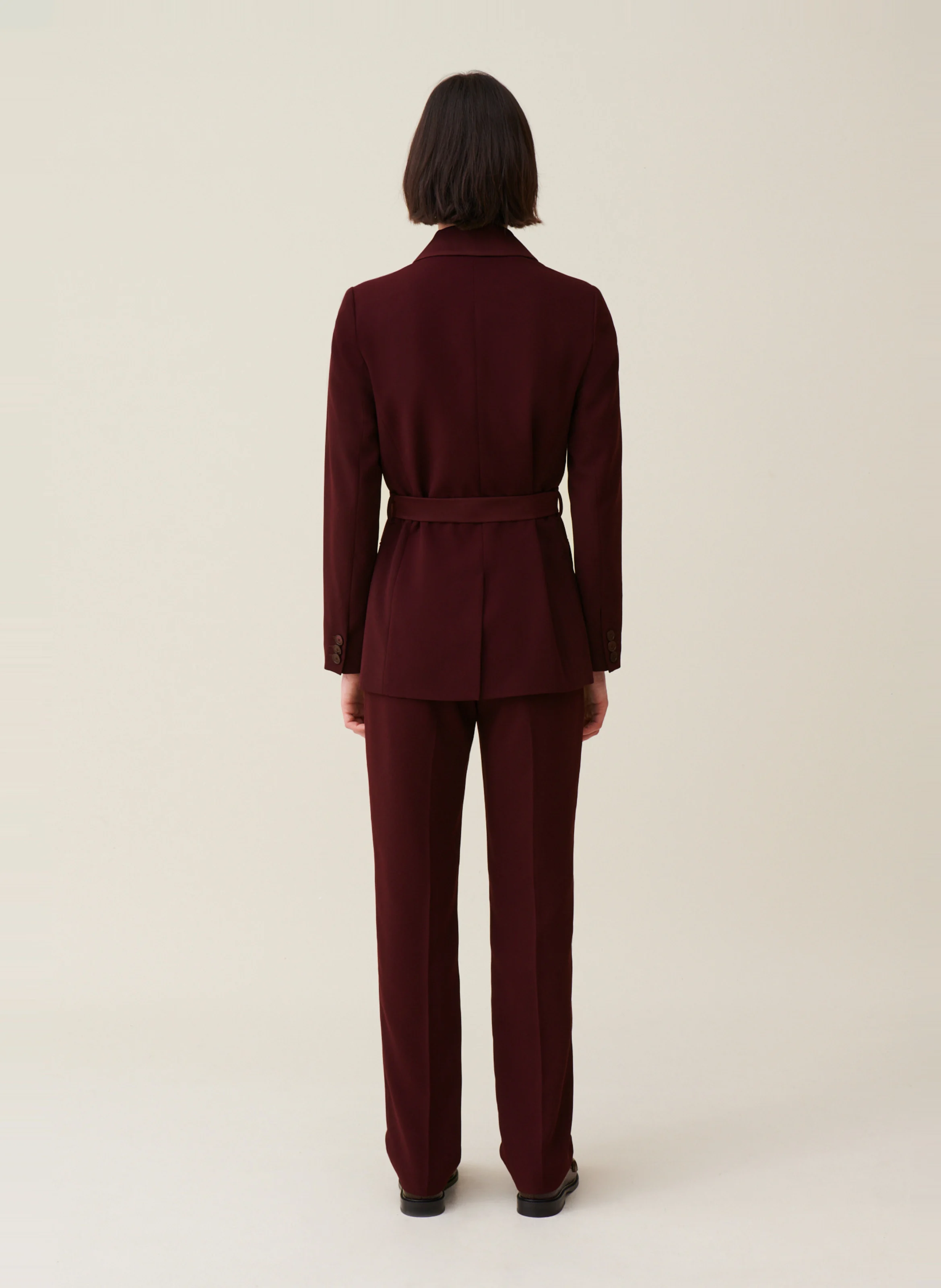 Veste de tailleur droite ceinturée | Rouge