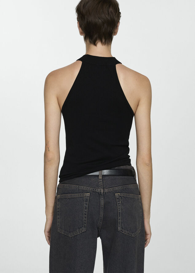 MANGO Halter-neck knitted top Black
