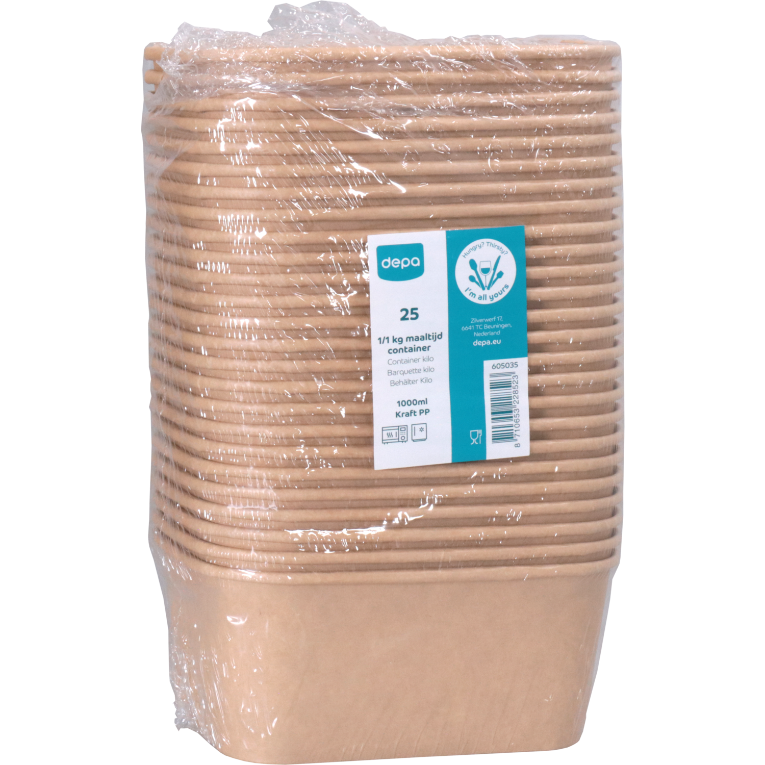 Depa Bak, Karton + PP, 1000ml, maaltijdcontainer, 169x117x76mm, bruin