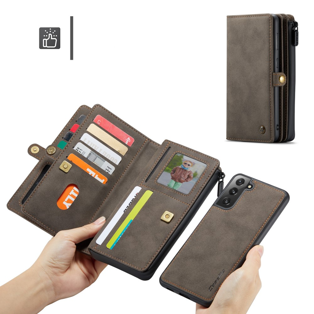 Samsung Galaxy S21 FE 5G 3in1 Leder Tasche   Magnet Hardcase Karten Etui - Dunkelbraun