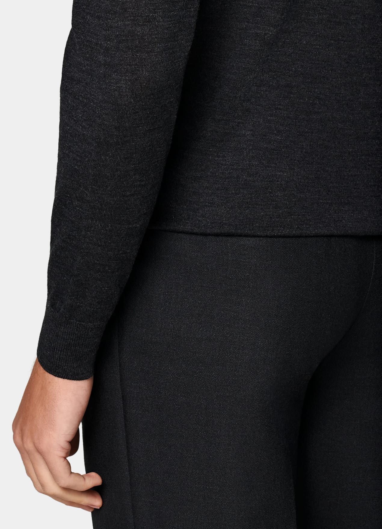 Pull col rond Merino gris foncé