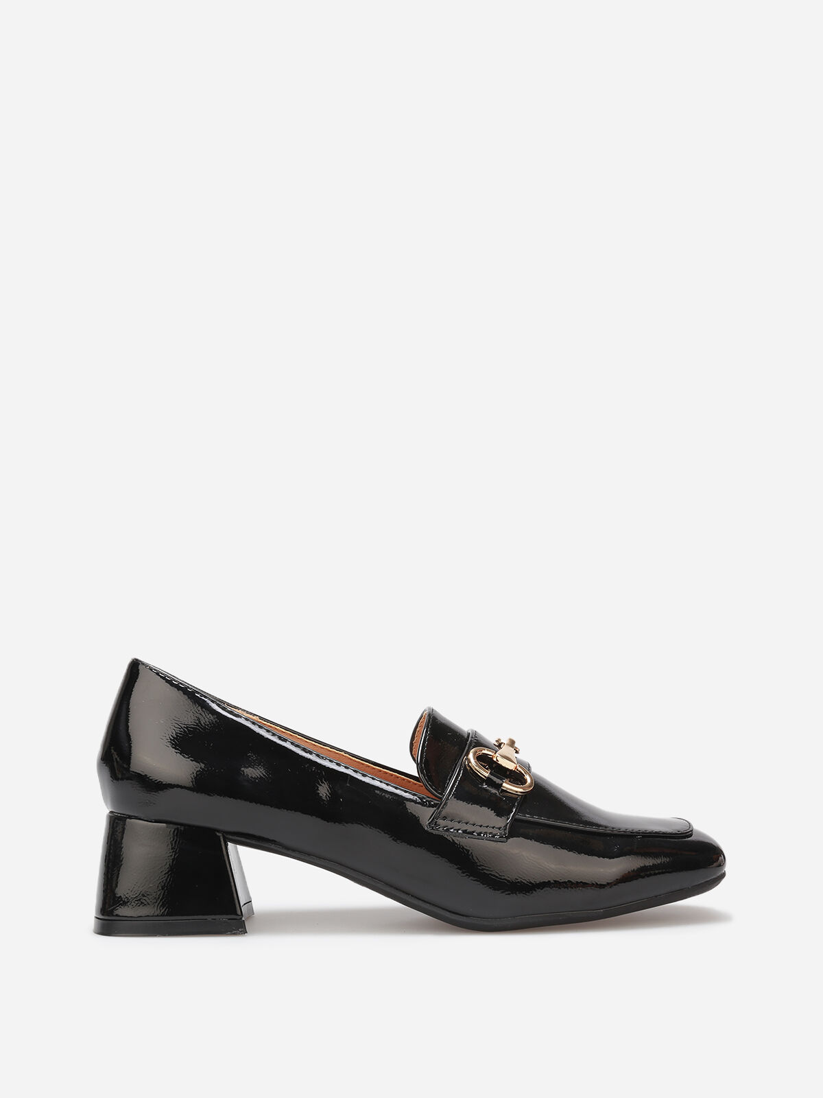 Mocassins vernis à talon et mors doré- Noir