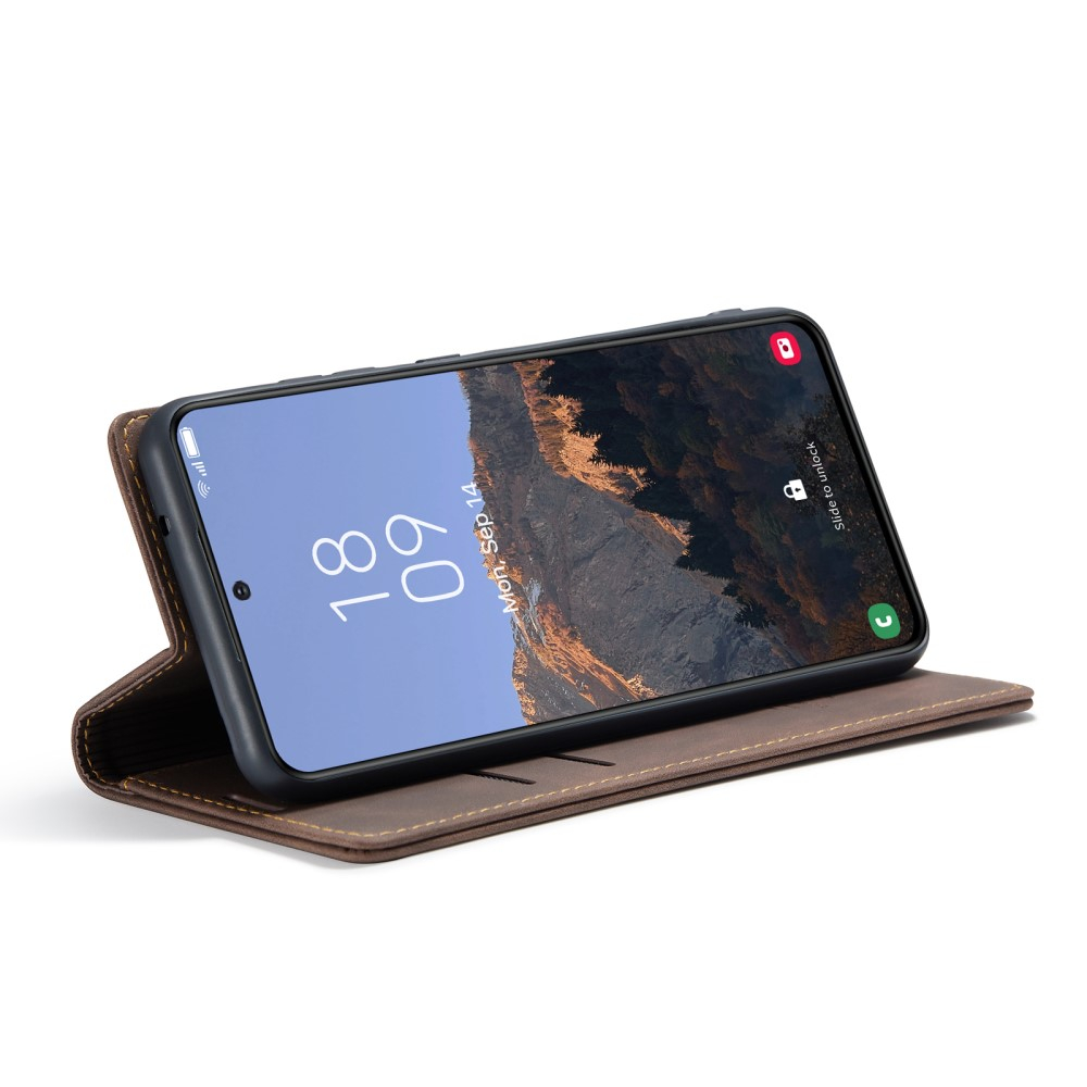 Samsung Galaxy S23 5G Leder Tasche Flip Wallet Etui mit Kartenfächern - Dunkelbraun