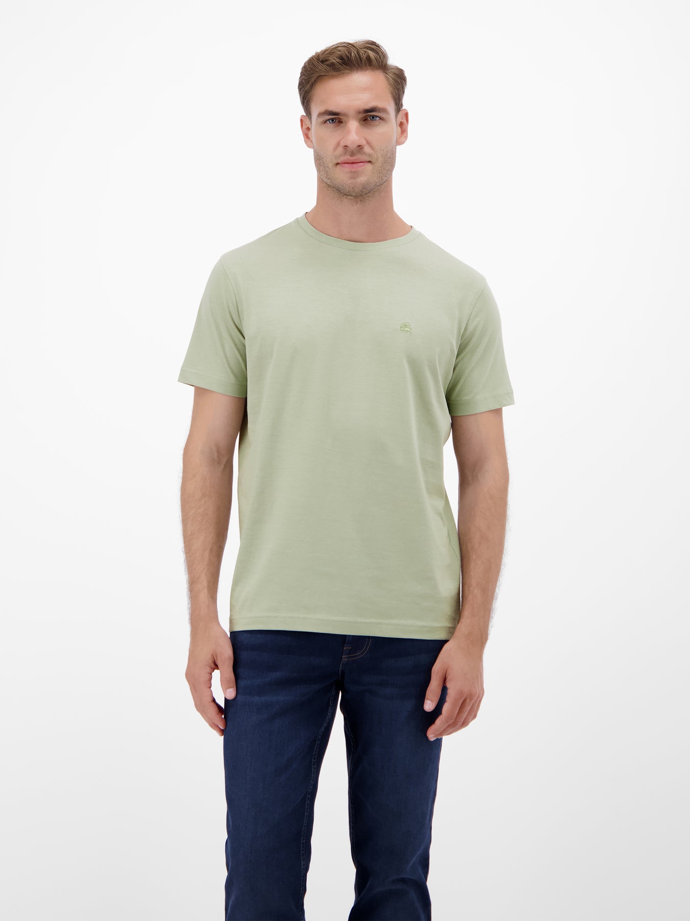 Basic T-Shirt mit Logostitck, unifarben