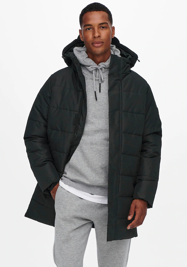 ONLY & SONS Steppjacke »ONSCARL LIFE LONG QUILTED COAT NOOS OTW« mit Kapuze