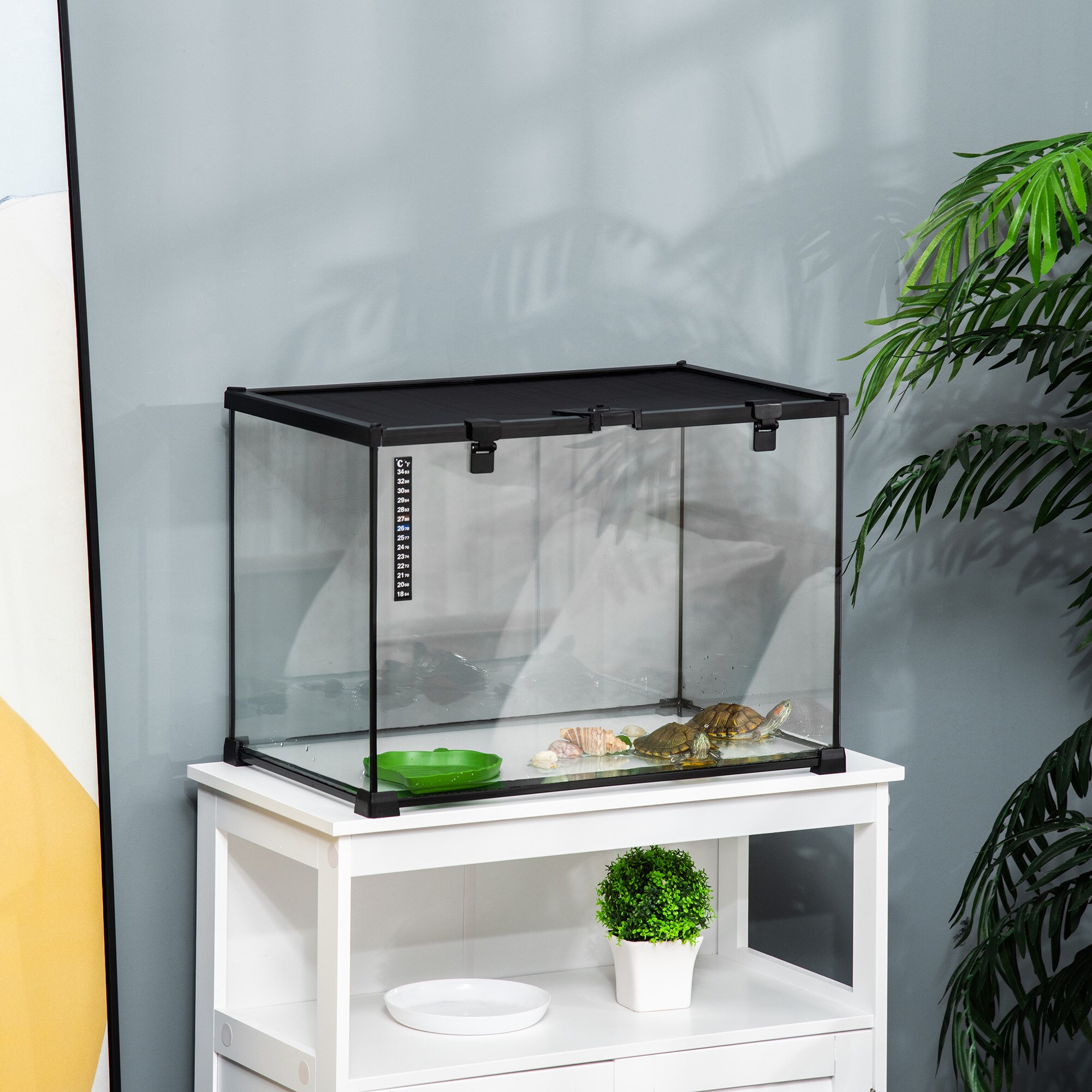 PawHut Terrarium mit Thermometer schwarz 50B x 30T x 35H cm