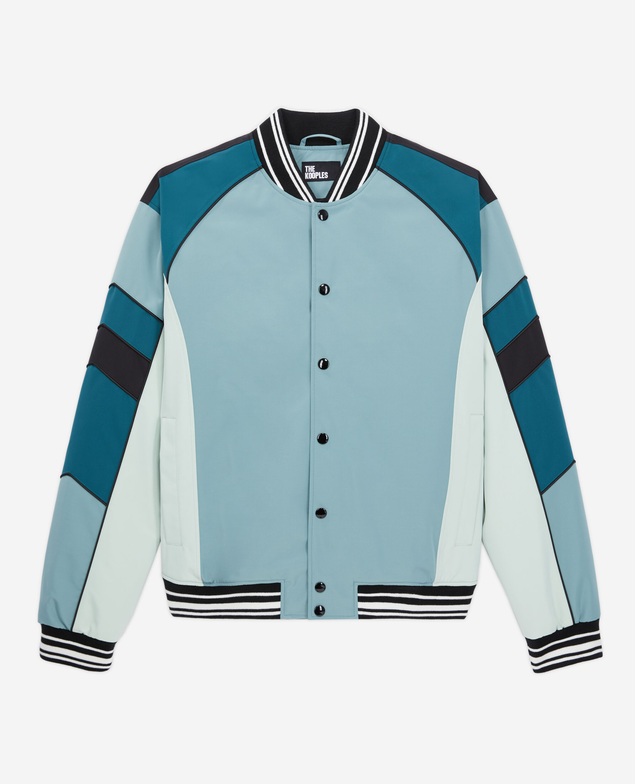 Blouson bleu et vert avec patchwork