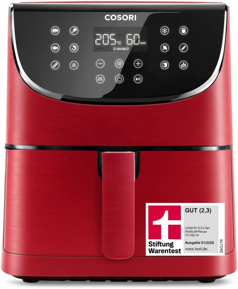 COSORI Heißluftfritteuse CP158-AF, Testsieger 2024 Stiftung Warentest, 11-in-1 Airfryer mit Shake-Reminder, Online-Rezepte, 97,3 Prozent ölsparend, spülmaschinenfeste Körbe, Rot
