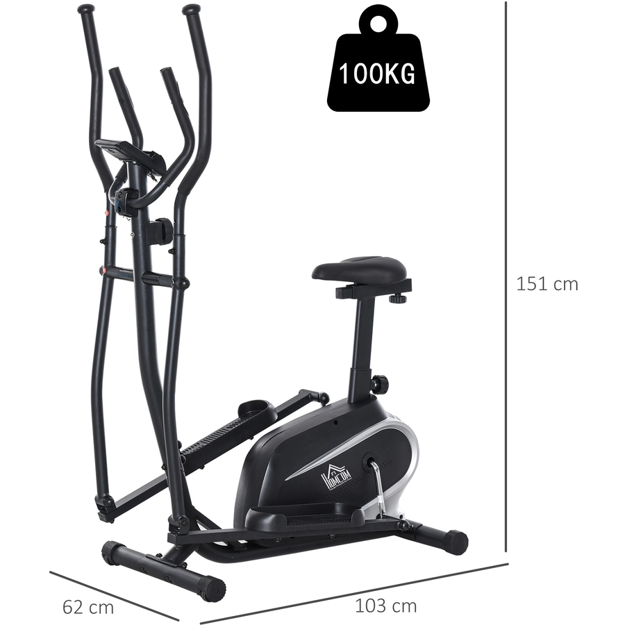 HOMCOM Heimtrainer 8 Widerstandsstufen, mit LCD Display, höhenverstellbar Schwarz