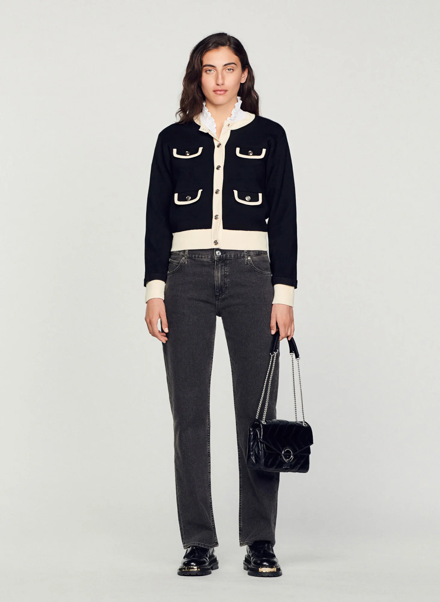 Cardigan col rond droit | Noir