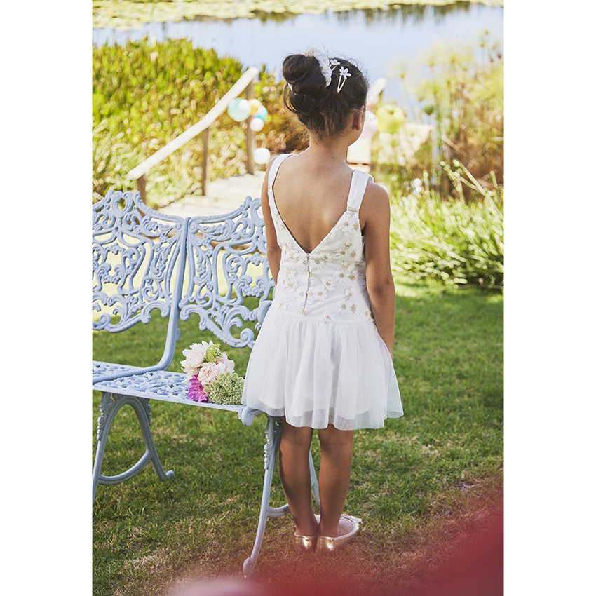 Robe de cérémonie en tulle avec marguerites brodées pour fille