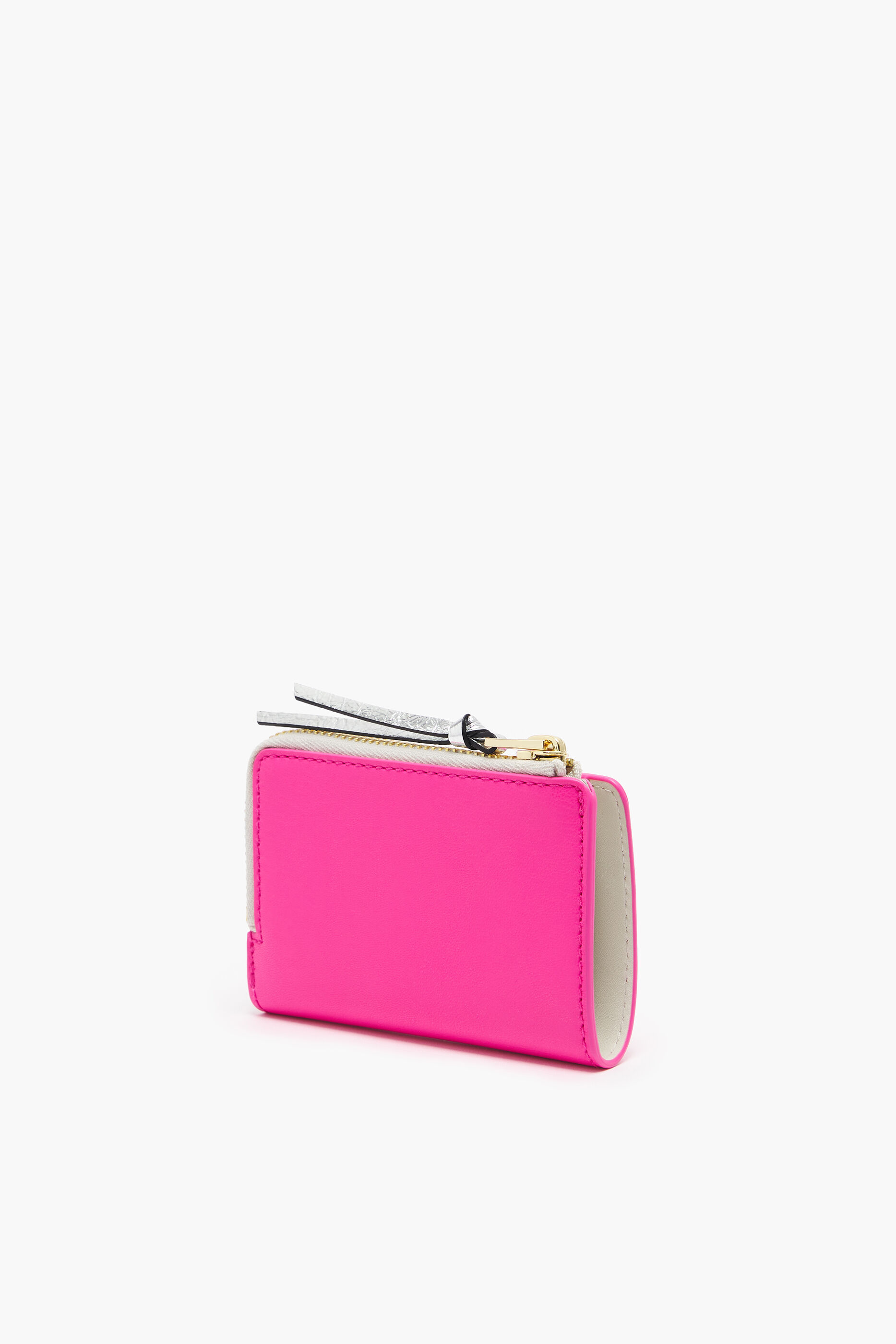 Carteira retangular de couro rosa neon