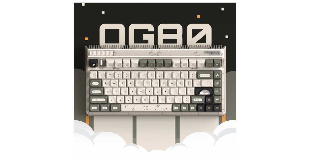 IqunixOG80 Hitchhiker Wireless Mechanical Keyboard, gaming toetsenbord  (Grijs/wit, US lay-out, IQUNIX Moonstone Turbo, RGB leds, 80% (TKL), Hot-swappable, PBT, 2.4GHz | Bluetooth 5.1 | USB-C)