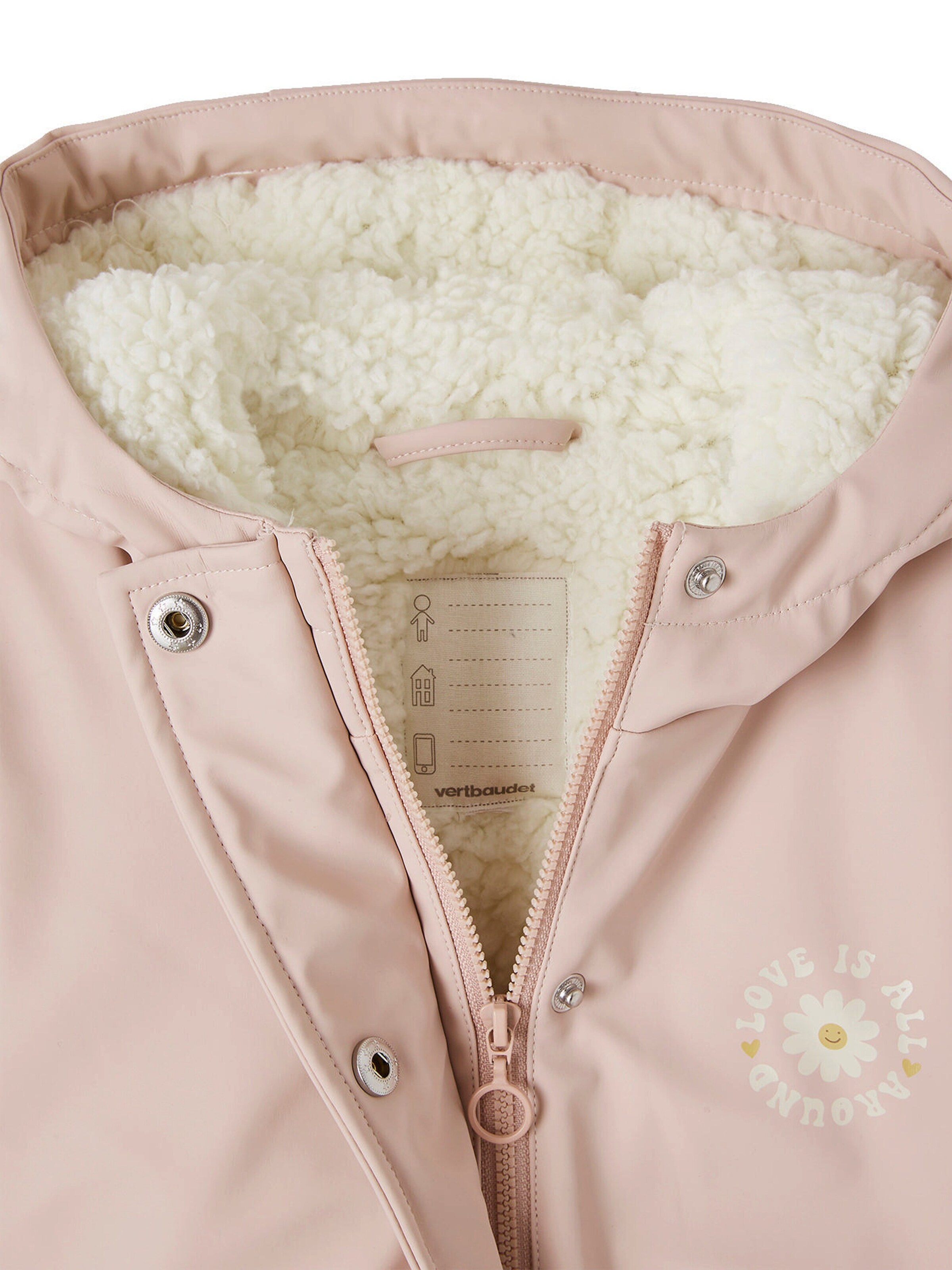 Vertbaudet Mädchen Regenjacke mit Kapuze & Teddyfleece-Futter hellrosa