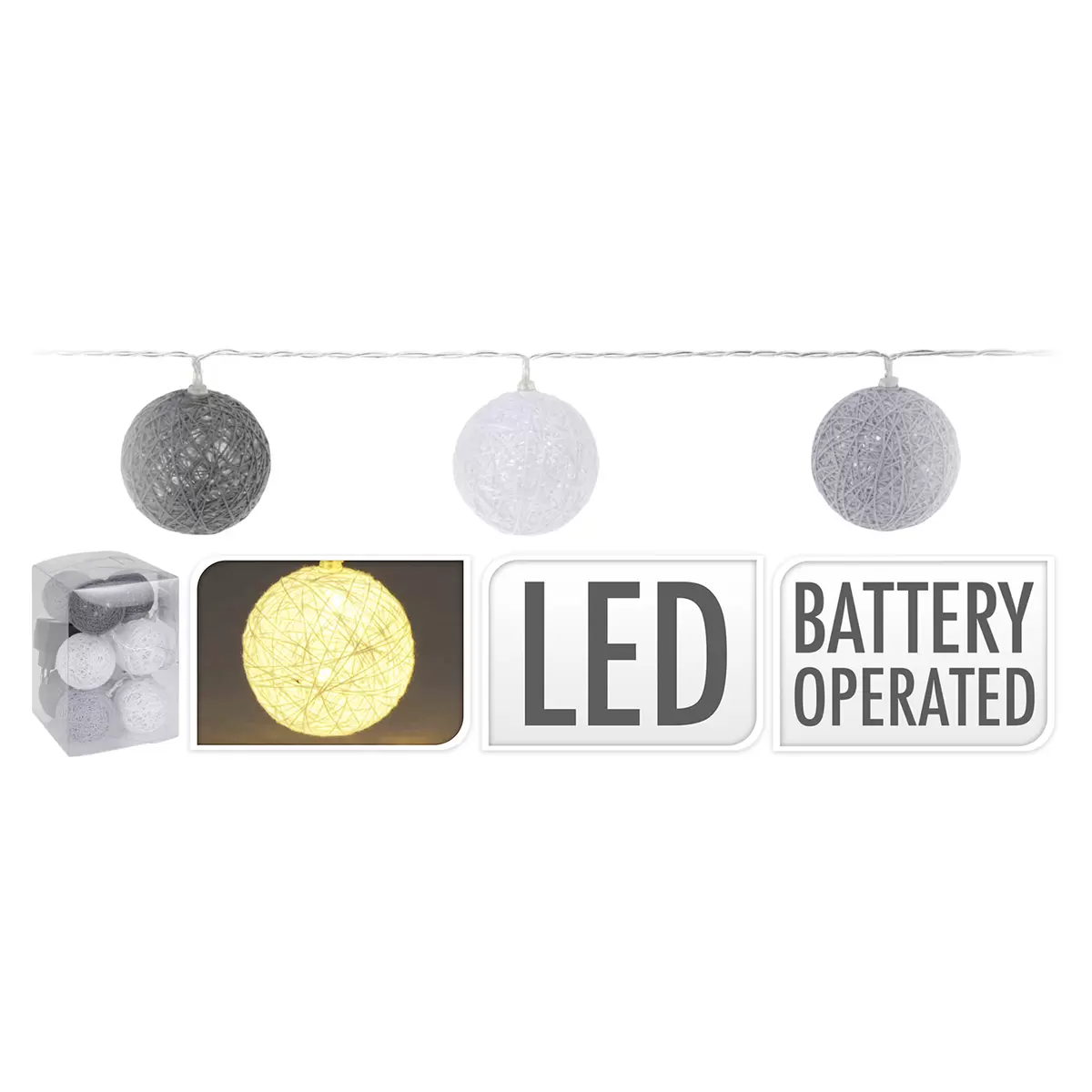 Lichterkette LED-Balls Grau