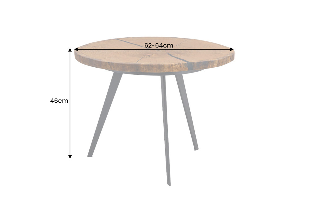 Runder Couchtisch ARBOR 65cm natur Eiche Massivholz schwarz Metall Beistelltisch