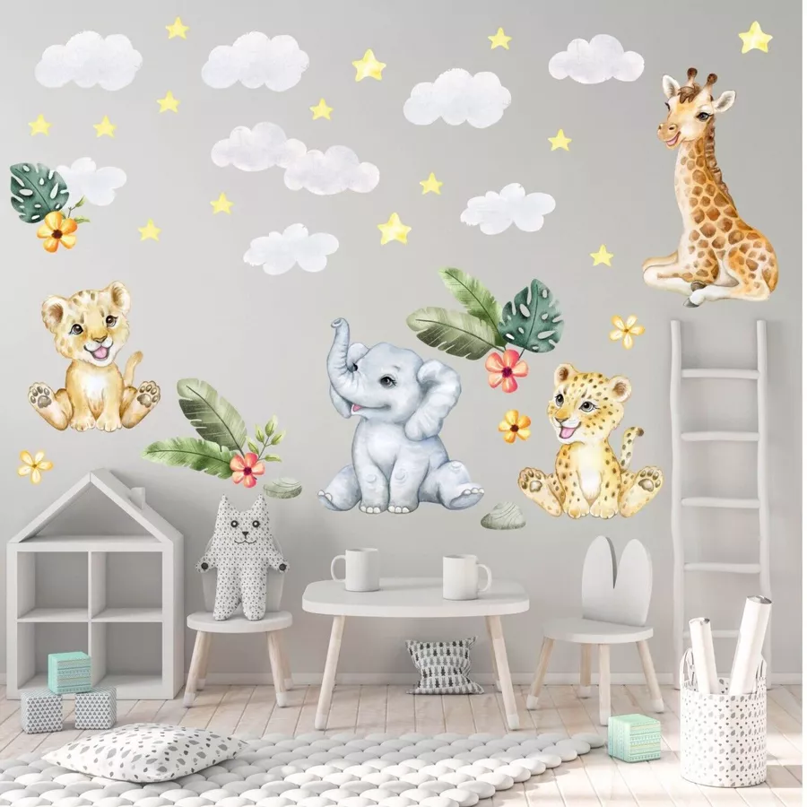 Nikima Wandtattoo 242 Wandtattoo Tierkinder Dschungelbabys bunt