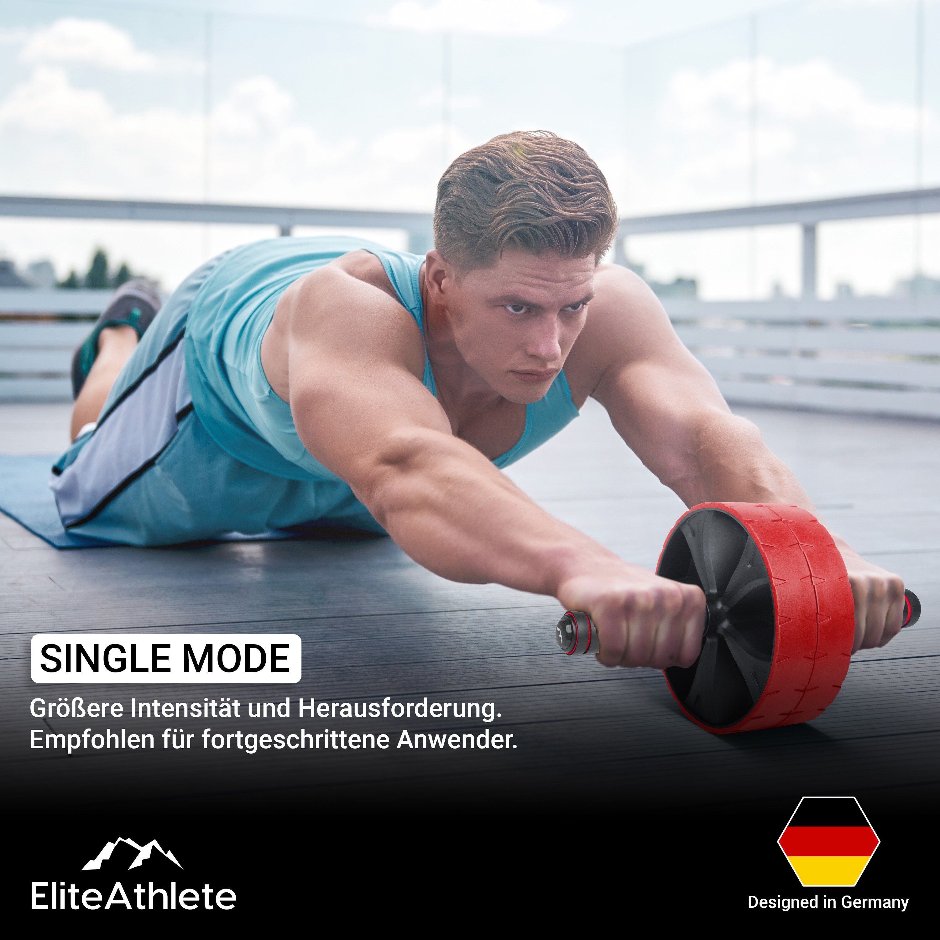 EliteAthlete® Bauchroller Bauchmuskeltrainer - Bauchtrainer für Zuhause - Bauch Weg Abdominal Trainer - AB Wheel Roller inkl. gepolsterter Kniematte - Rot