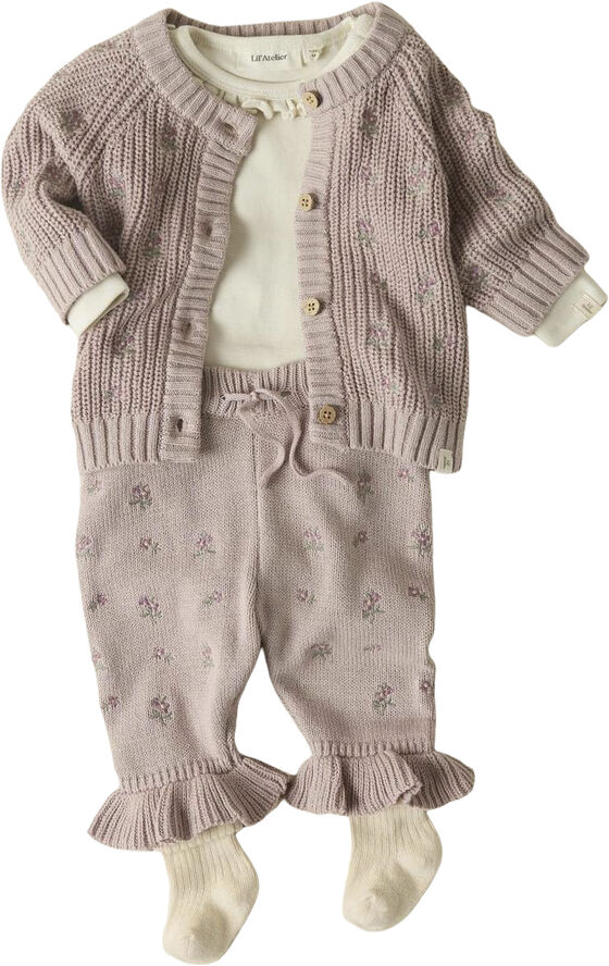 Lil' Atelier NBFEMLEN EMB AO LS KNIT CARD LIL Shadow gray