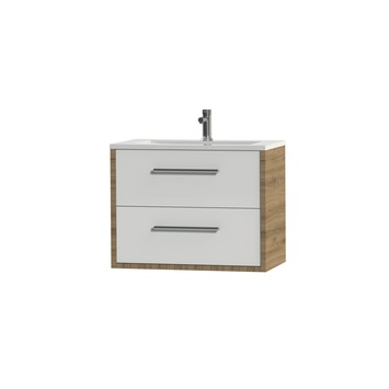 Tiger Badkamermeubel Boston 80 cm Chalet Eik met Polybeton Wastafel Wit en Ronde Grepen Chroom