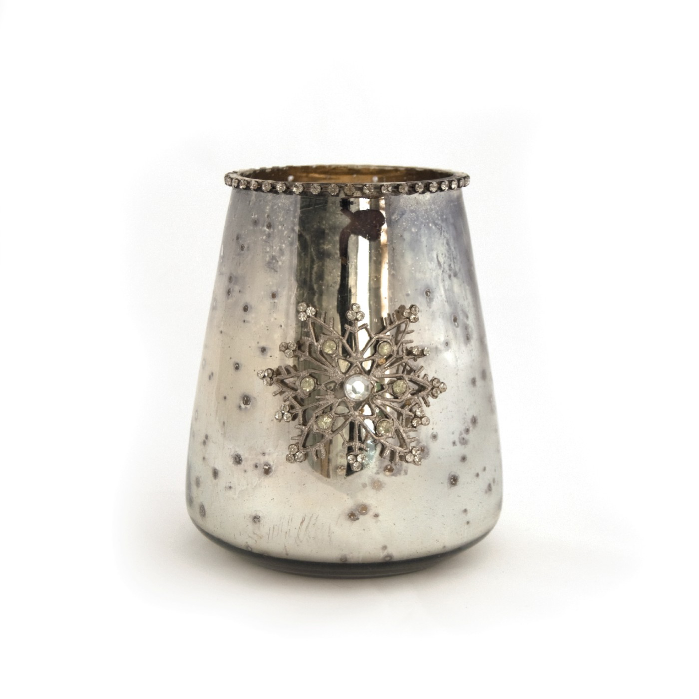 Teelichtglas 'Schneeflocke', antik silber, Ø 12 cm, H 15 cm von fischer's lagerhaus