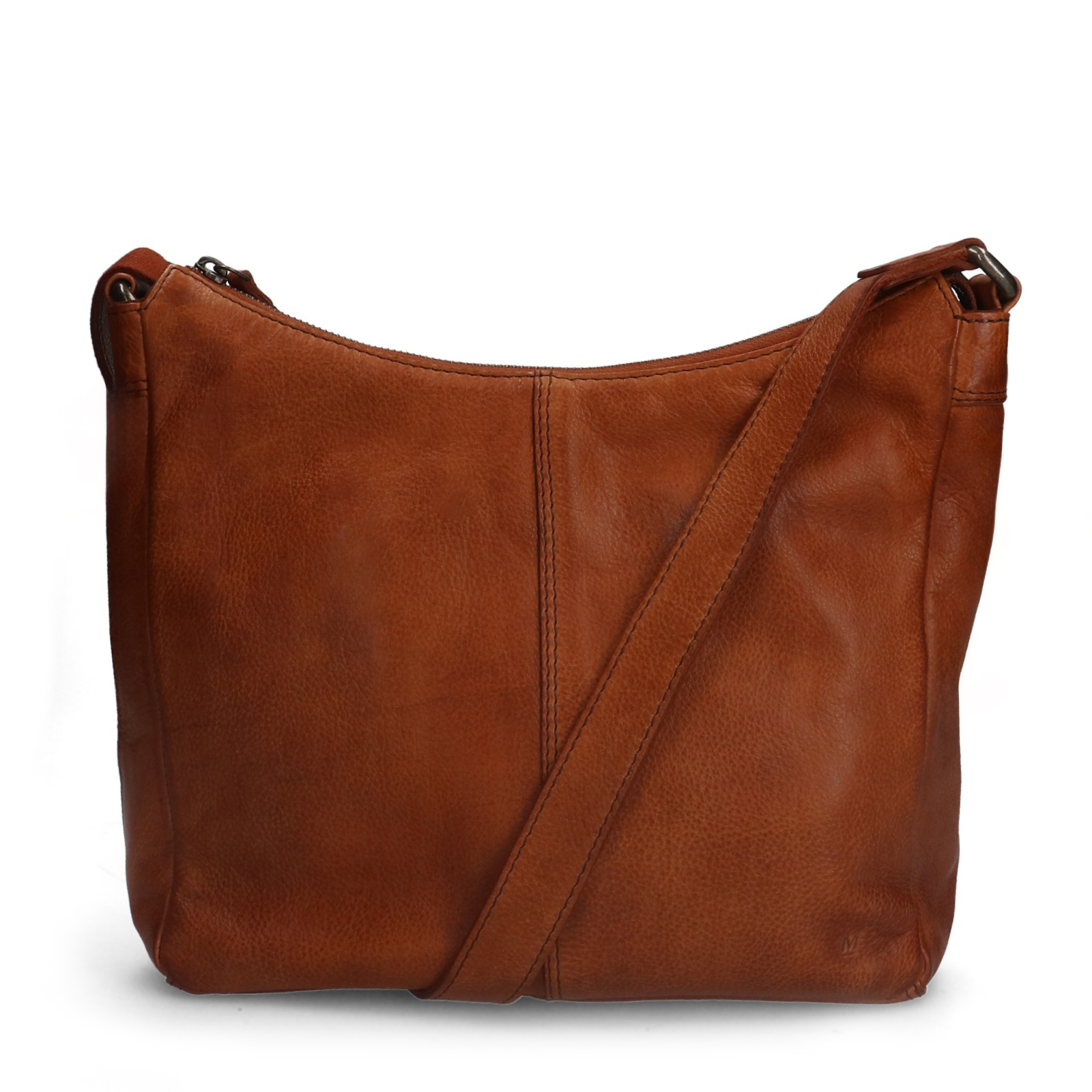 Cognac leren schoudertas