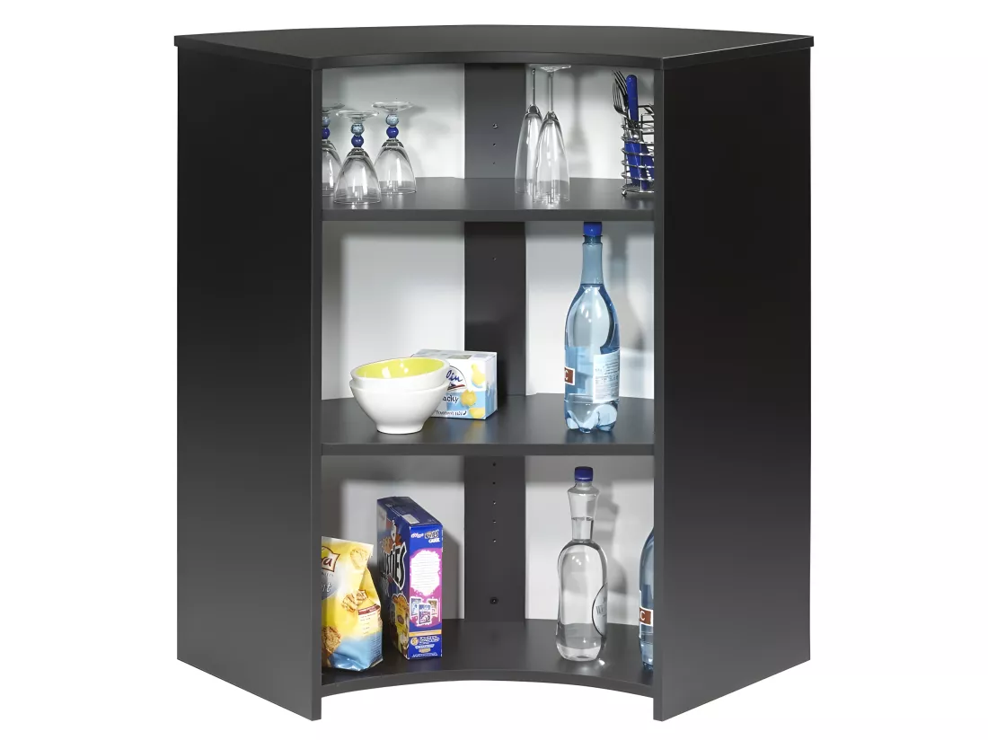 Meuble Comptoir Bar Noir 3 Niches Repose-Pieds Métal 106,9 x 104,8 x 53,3 cm - Coloris: Capitons 911