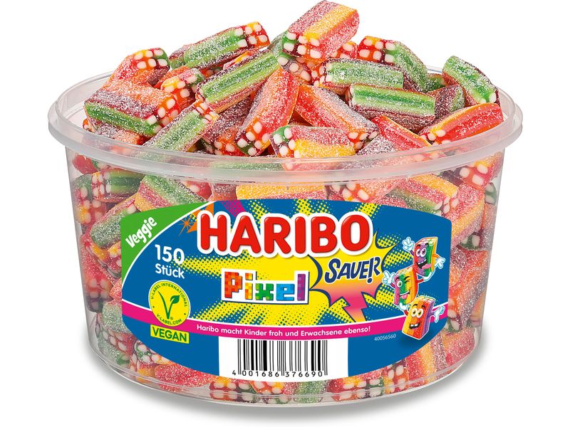 Haribo Gummibonbons Rainbow Pixel sauer 150 Stück Feine Kaubonbons zum Naschen und Teilen