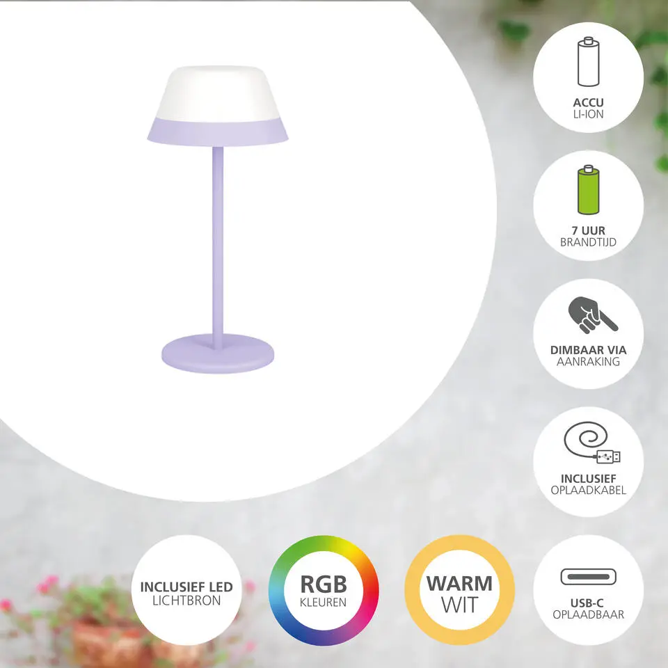 EGLO Meggiano Tafellamp - 32 cm - Lila/Wit