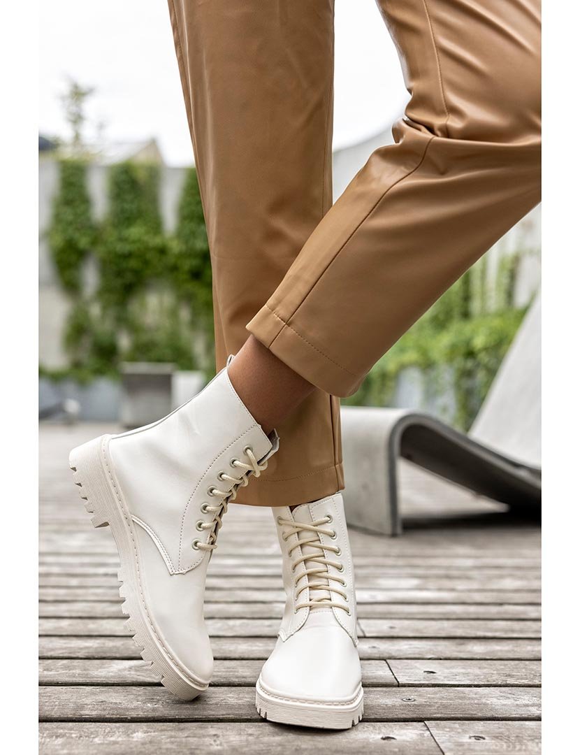White Lace-Up Ankle Boots