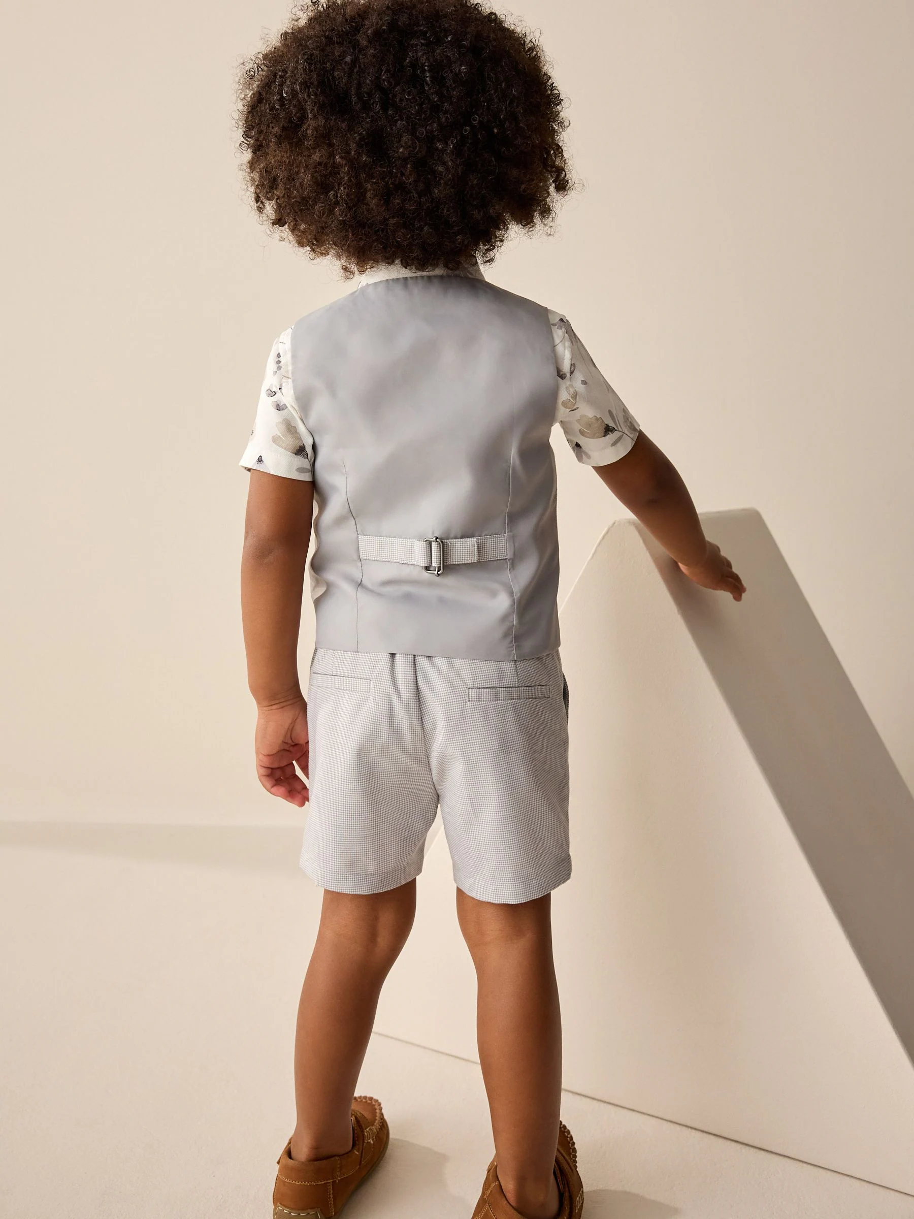 Grijs puppytooth - Set met gilet, overhemd, shorts en vlinderdas (3mnd-9jr)