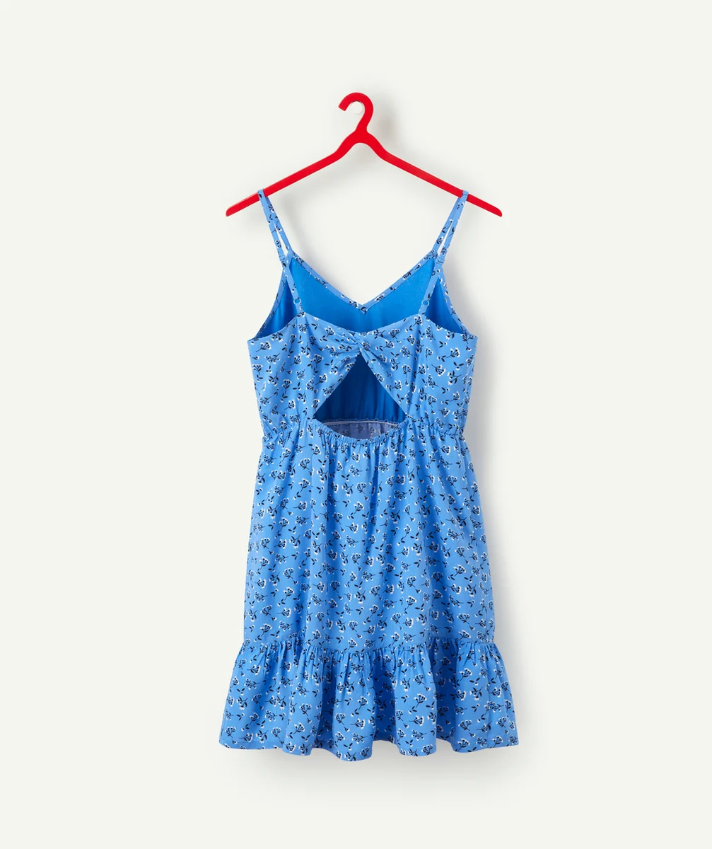 ROBE À BRETELLES FILLE EN VISCOSE RESPONSABLE BLEUE FLEURIE