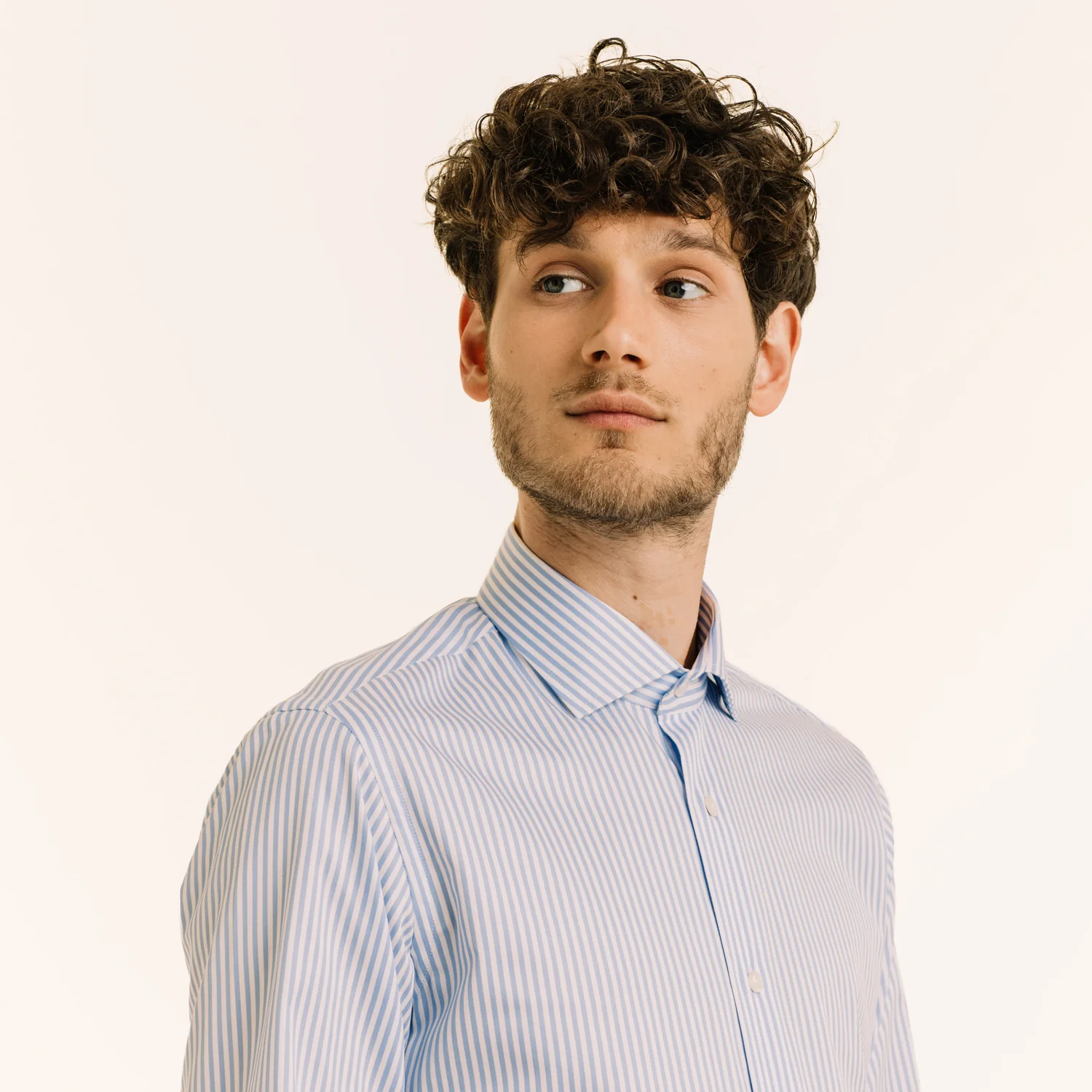 Double-twisted twill shirt with blue stripes