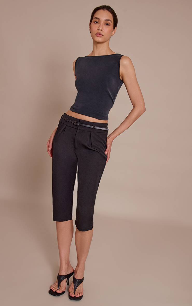 Noir Capri À Détail Ceinture Tissé