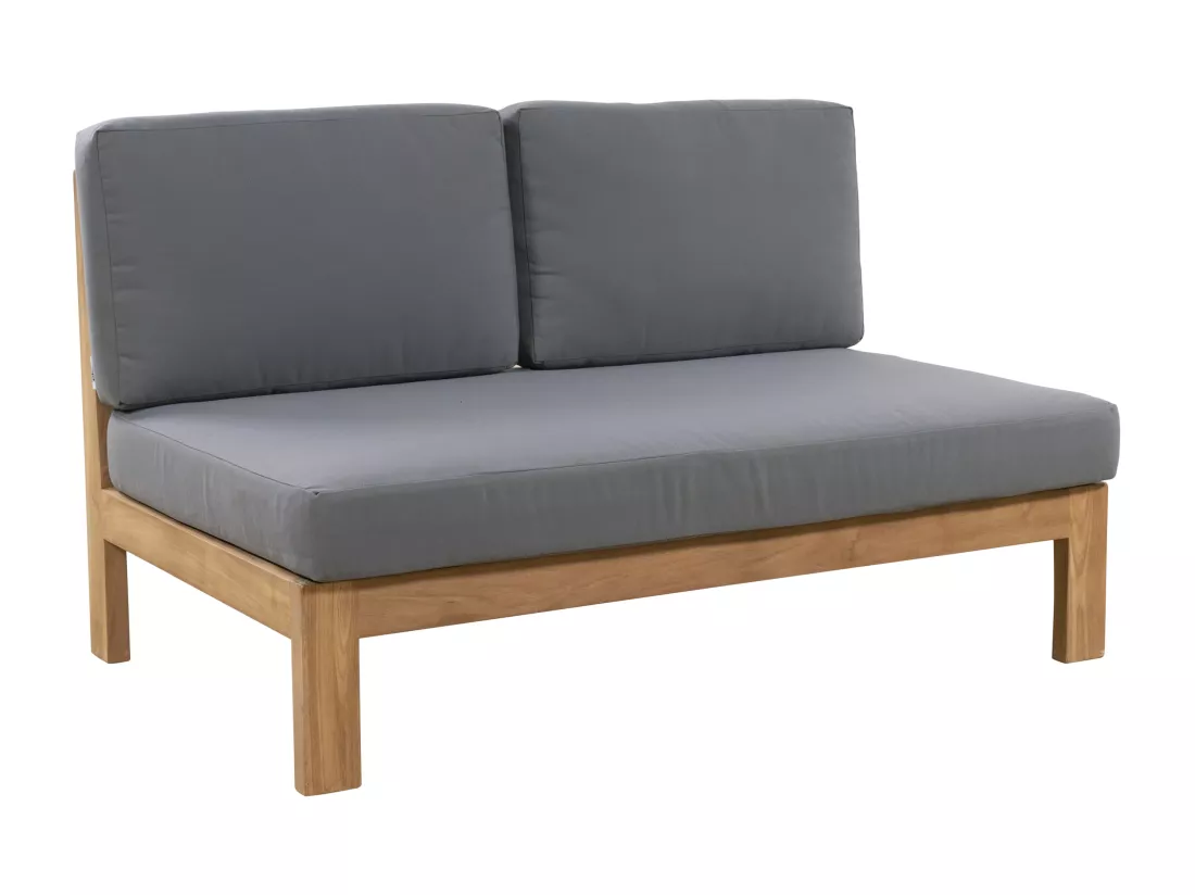 Salon de jardin en teck : un canapé 2 places, 2 fauteuils et une table basse carrée - Naturel clair et gris - SUMINI de MYLIA